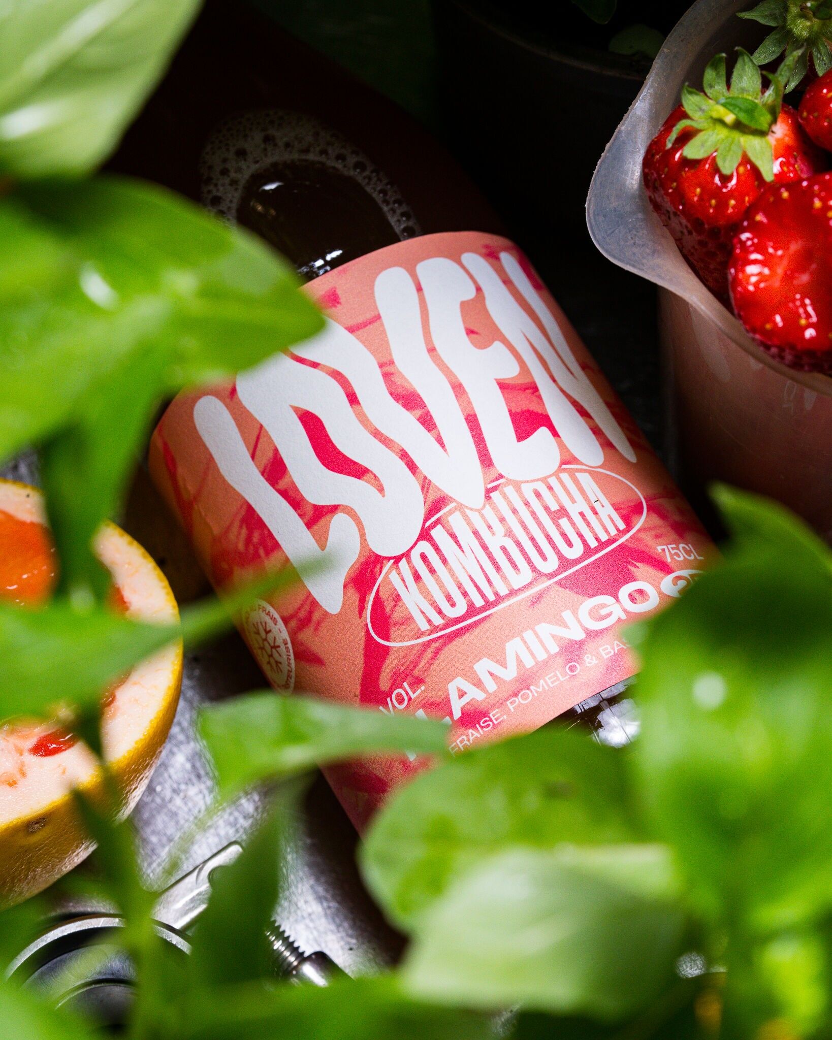 Kombucha LOVEN Flamingo 25 (Fragola, Pomelo Corso e Basilico Fresco) - 330 ml
