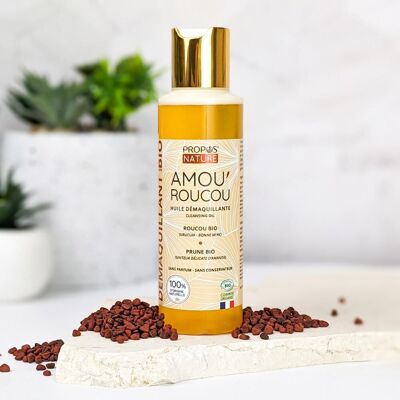 HUILE DEMAQUILLANTE AMOU'ROUCOU BIO - ROUCOU, VITAMINE E - ANTI-AGE & ECLAT - FABRIQUEE EN FRANCE - 125ML