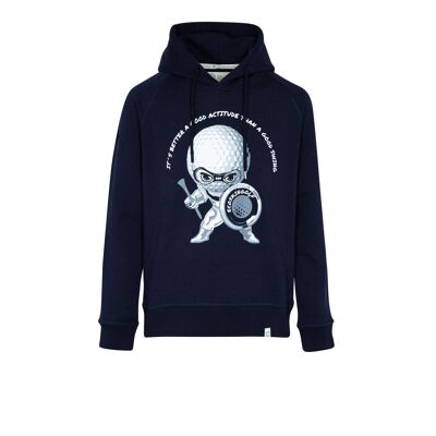 Navy long-sleeved hoodie model Warrior Kids unisex in 100% organic cotton