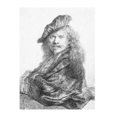 Softcover-Kunstskizzenbuch, Selbstporträt auf einer Steinbank lehnend, Rembrandt