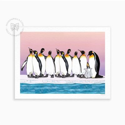 Afiche déco ilustración pingüinos