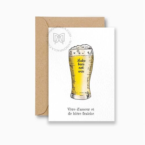 Carte postale Vivre d'amour et de bière fraîche