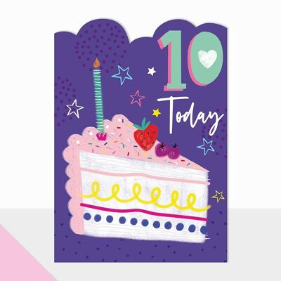 Tarjeta de rebanada de pastel de cumpleaños número 10 para niña - Artbox Happy Birthday 10