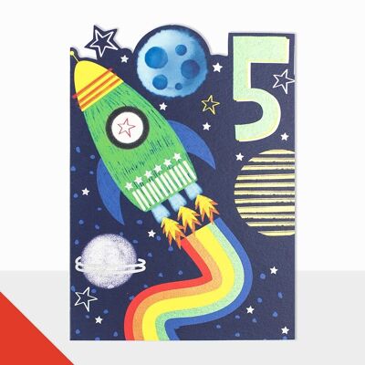 Tarjeta de cohete del quinto cumpleaños - Artbox Happy Birthday Rocket 5