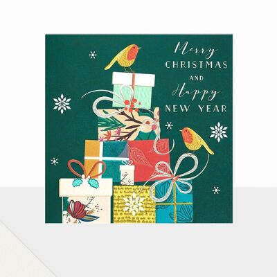 Tarjeta de Navidad con regalos - Regalos de Navidad resplandecientes