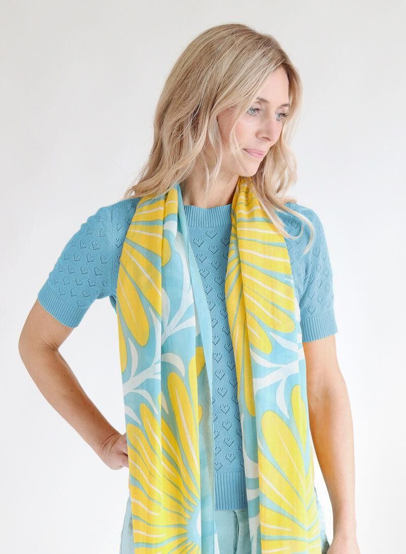 Sciarpa in modal e cotone organico / Cosmea - turchese / giallo