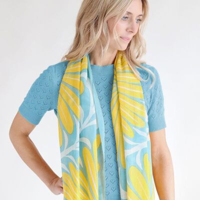 Scarf Modal & Organic Cotton / Cosmea - turquoise / yellow