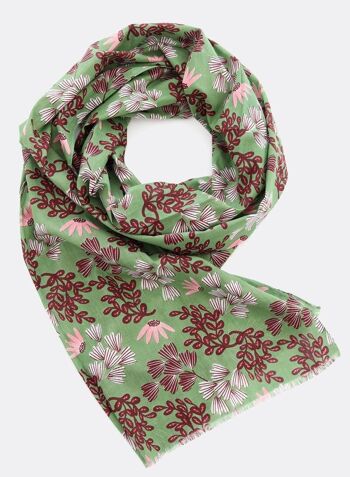 Echarpe 100% coton bio / Fleurs Fines - vert 2