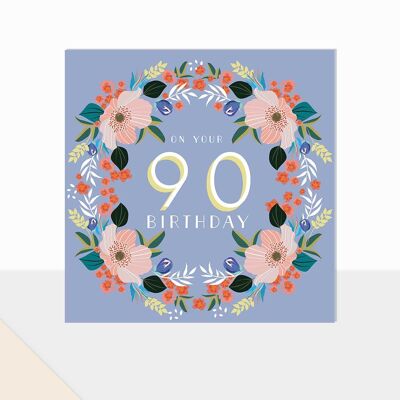 Floral 90th Birthday Card - Glow Birthday 90 With Love