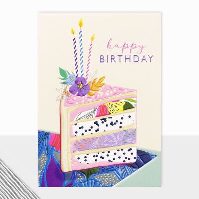 Tarjeta de feliz cumpleaños con rebanada de pastel - Pastel de feliz cumpleaños Utopía