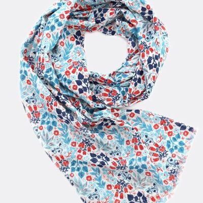 Scarf 100% organic cotton / Lily - blue / red