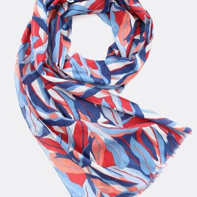 Scarf 100% organic cotton / Big Leaves – red / blue