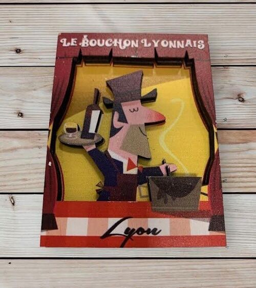 MAGNET EN 3D BOUCHON LYONNAIS EN BOIS