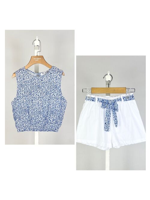 Ensemble top fleuri et short en coton pour fille