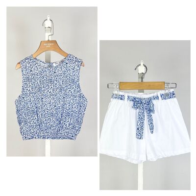 Conjunto top floral y short de algodón para niña