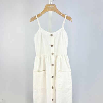 Plain linen dress with straps and pockets for girls