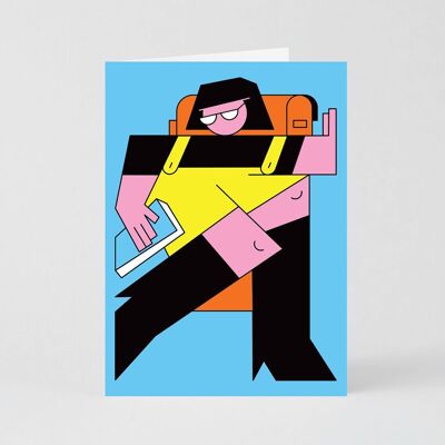Tarjeta de arte (plegada) + sobre - Estudiante con prisas (13 x 18 cm / 5 x 7 pulgadas)