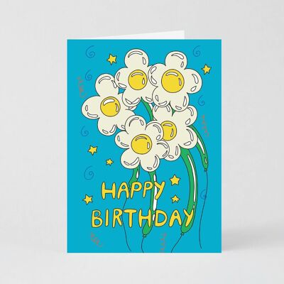 Carte de fleurs de ballon de joyeux anniversaire
