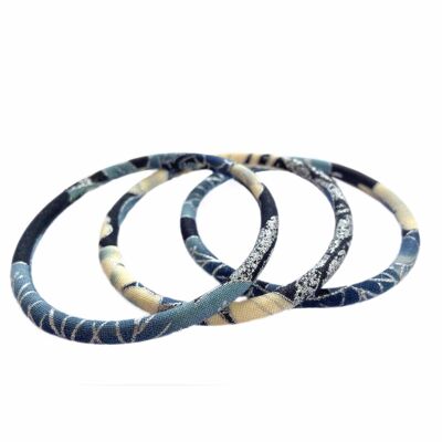 Bracciale rigido giapponese con gru blu in argento