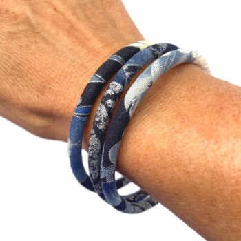 Bracelet jonc Japonais grue bleu argenté 4
