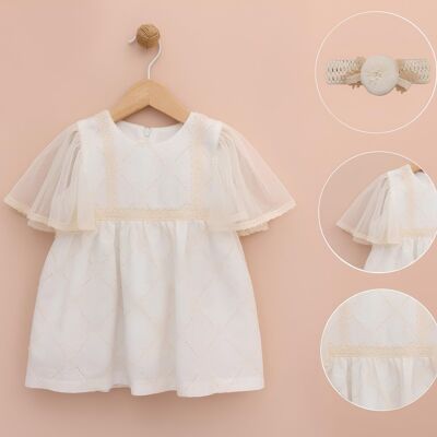 A Pack of Four Special Design Cream Party Dress and Headband