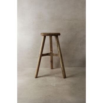 Tabouret rustique vintage en bois d'orme - Rond - No 2 1