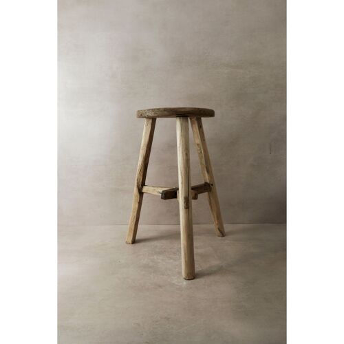 Vintage Rustic Elm Wood Stool - Round - No 4