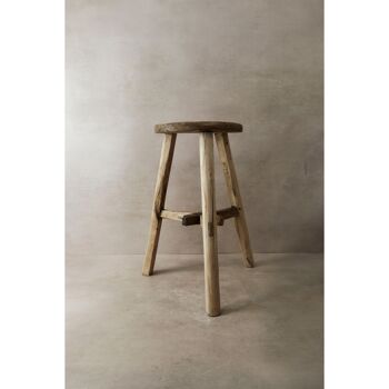 Tabouret rustique vintage en bois d'orme - Rond - No 4 1