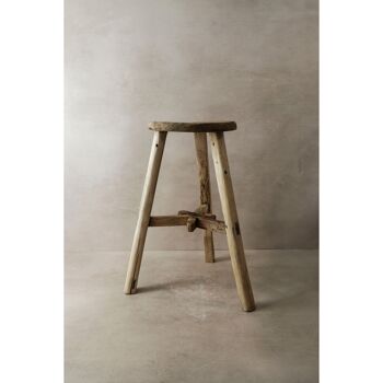 Tabouret rustique vintage en bois d'orme - Rond - No 4 2