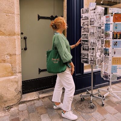 Cabas Paris Le Marais avec fermeture éclair et poche intérieure, lin vert