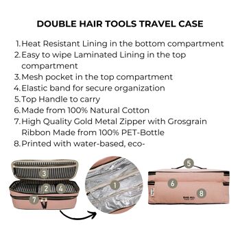 Étui de voyage pour outils à cheveux doubles, rose/blush 4