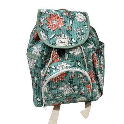 High Quality Backpack - Women's Backpack with Oceanic Floral Pattern - Quilted Indian Cotton, Fashion Travel Accessory, Perfect Gift.