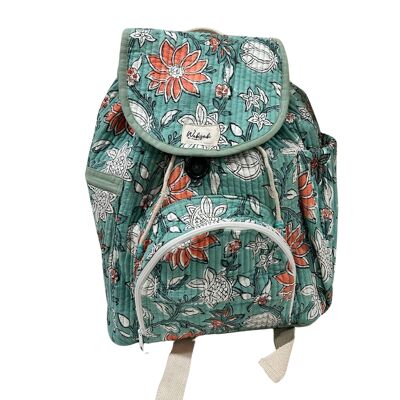 Sac à dos de haute qualité – Sac à dos pour femme avec motif floral océanique – Coton indien matelassé, accessoire de voyage tendance, cadeau parfait.