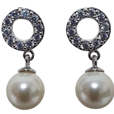 Rhodium earring with zircons and pearl