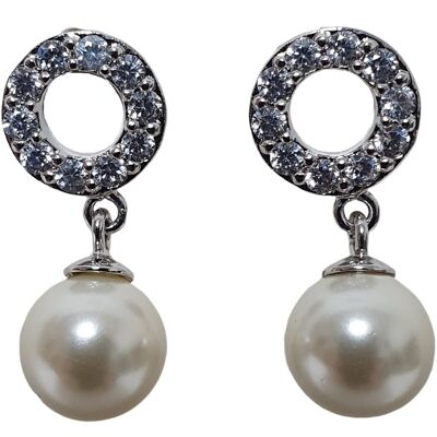 Rhodium earring with zircons and pearl