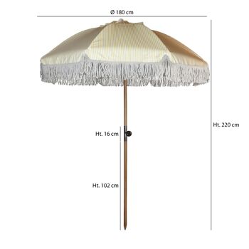 PARASOL EN POLYESTER AVEC RAYURES JAUNE ET BLANC AVEC FRANGES DIAM 180CM PLAYA 4