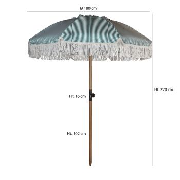 PARASOL EN POLYESTER AVEC RAYURES VERT ET BLANC AVEC FRANGES DIAM 180CM PLAYA 4