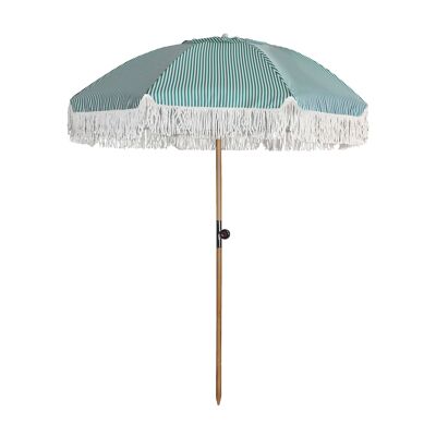 POLYESTER PARASOL WITH GREEN AND WHITE STRIPES WITH FRINGES DIAM 180CM PLAYA