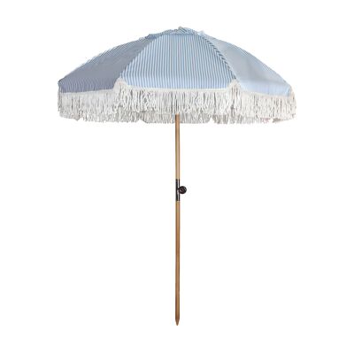POLYESTER PARASOL WITH BLUE AND WHITE STRIPES WITH FRINGES DIAM 180CM PLAYA