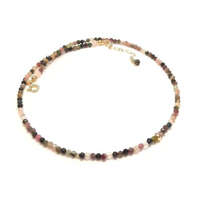 Collier Tourmaline Multicolore et Argent 925 Doré