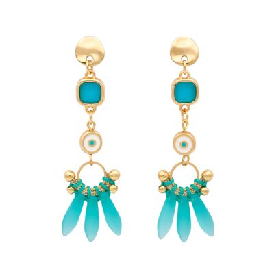 VALLE aqua and gold statement earrings