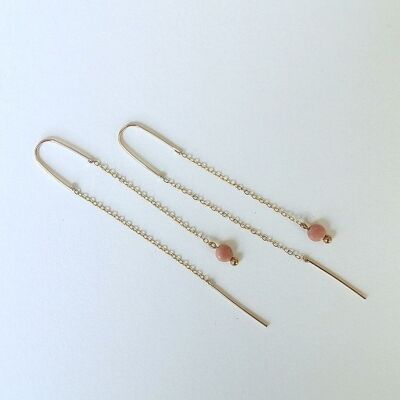 Gold stainless steel dangling earrings with Rhodonite pearl