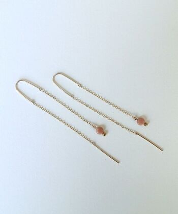 Boucles d'oreilles pendantes en acier inoxydable doré avec perle en Rhodonite