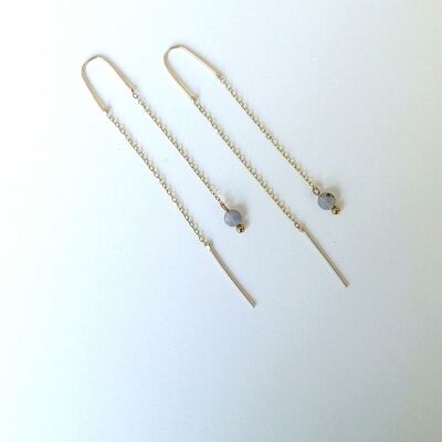 Boucles d'oreilles pendantes en acier inoxydable doré avec perle en Tanzanite