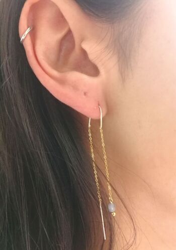 Boucles d'oreilles pendantes en acier inoxydable doré avec perle en Tanzanite 2