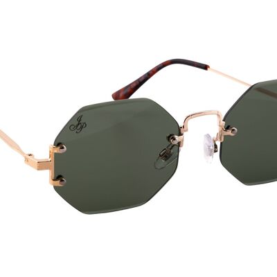 GOLD RIMLESS FRAME WITH GREEN LENSES