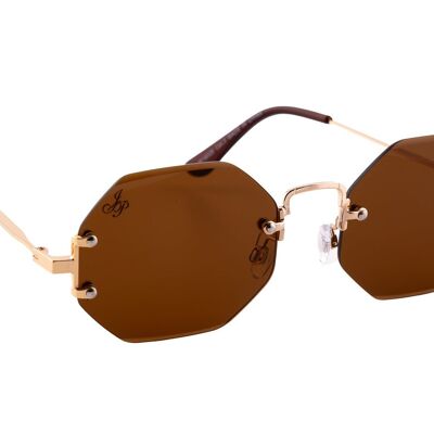 GOLD RIMLESS FRAME WITH BROWN LENSES