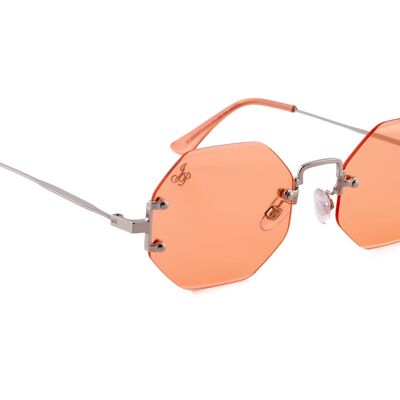 SILVER RIMLESS FRAME WITH ORANGE LENSES