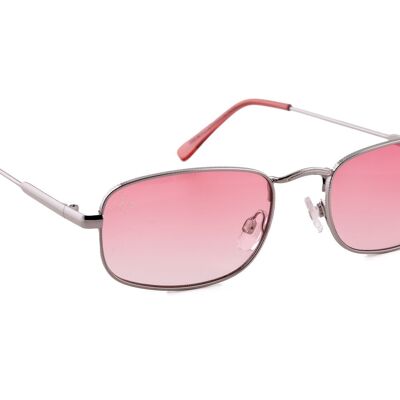 SILVER RECTANGLE FRAME WITH PINK LENSES