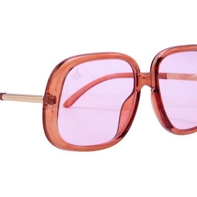 MONTURA CUADRADA NARANJA CON LENTES ROSAS